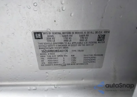 2014 Chevrolet Silverado 1500 1Lt from USA, damaged, VIN 3GCUKREC0EG422176